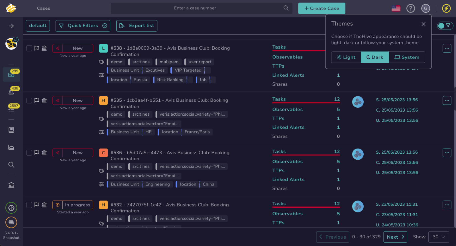TheHive 5.4 is out: dark mode, better reporting and more